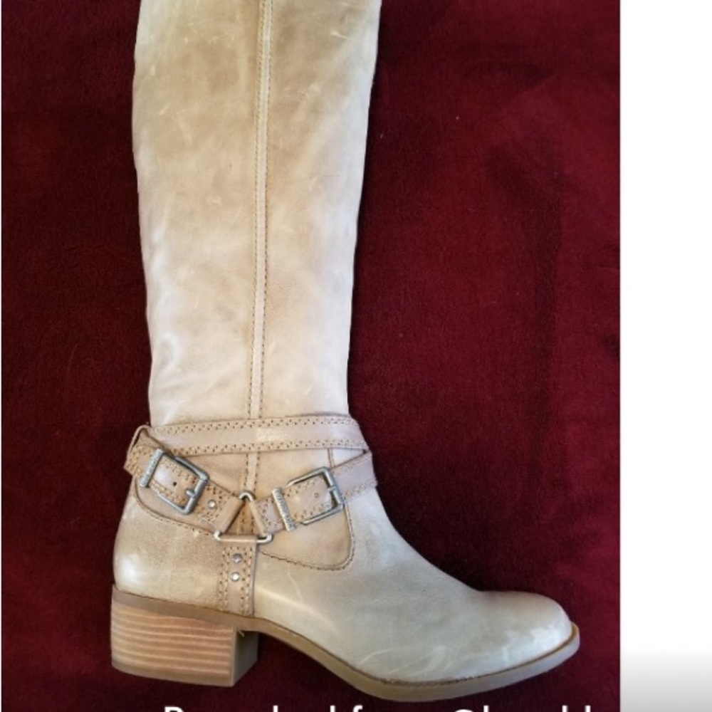 GIANNI BINI TALL TAN LEATHER BOOTS W/ BUCKLE